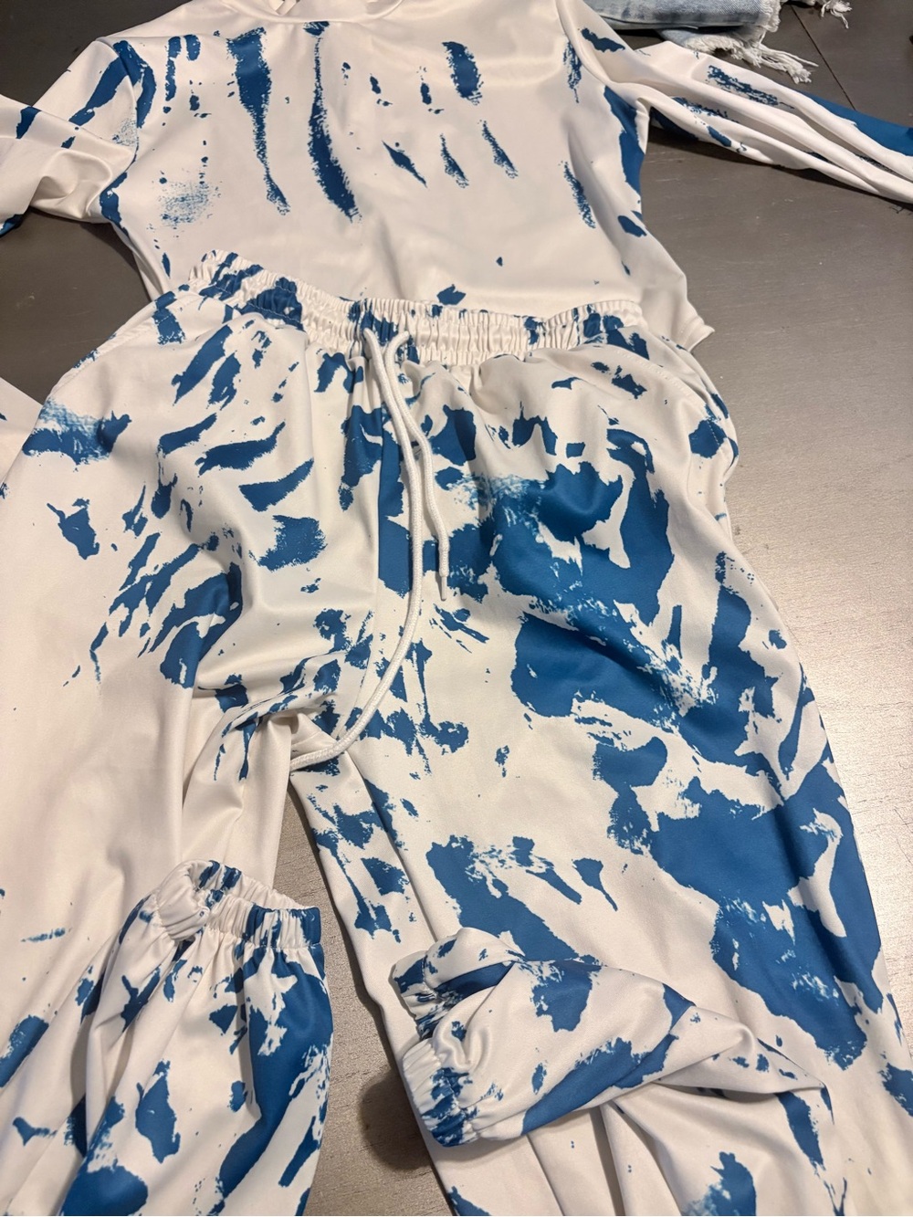 White & Blue Paint-Splash Jogger Set